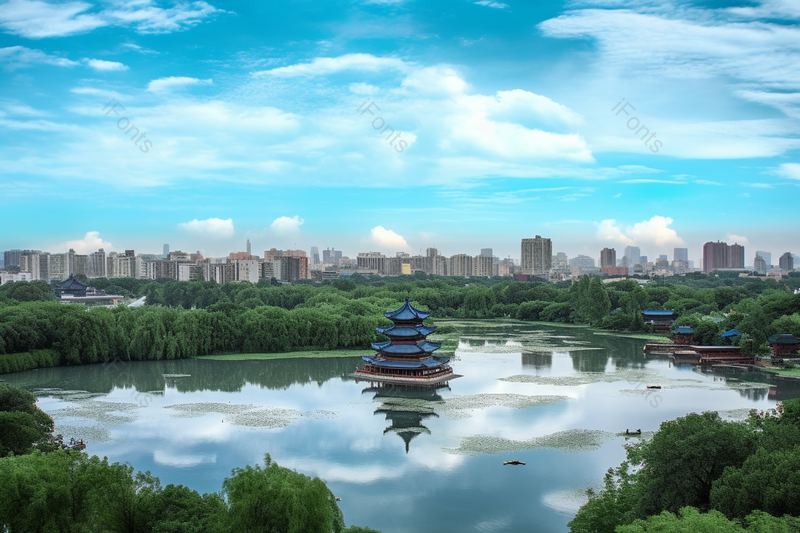 公园湖泊旁的古代楼阁旅游胜地,高清,摄影图,摄影图片,图片大全,摄影图免费下载